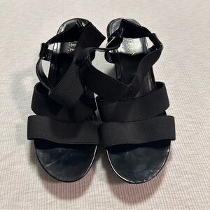 Ralph Lauren Heels Wedges Size 7.5‎ B Strappy Black 3”